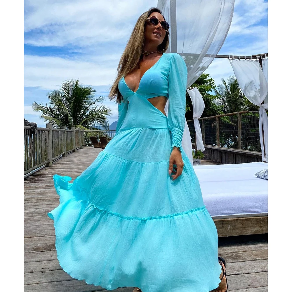 

Beach Dress Summer Floral Swimsuit Print Belt Bathing Suit Women Long Cover Up Off Shoulder Beachwear Bandeau Halt Swimsuit