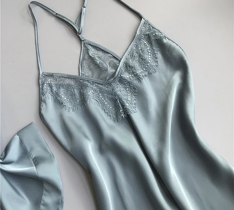 Розовые пижамные комплекты весенний женский халат платье костюм Сексуальная