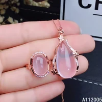 kjjeaxcmy fine jewelry 925 sterling silver inlaid natural gemstone rose quartz female ring pendant set luxury support test
