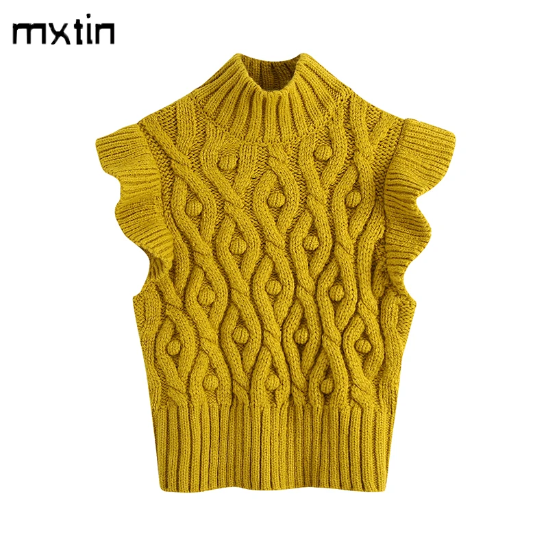 

Жилет женский вязаный, мягкий, с помпонами, с оборками, винтажный, 2020