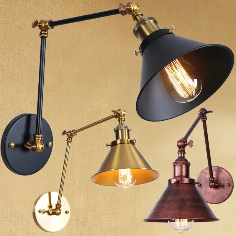Современный промышленный настенный светильник винтажный с поворотным рычагом