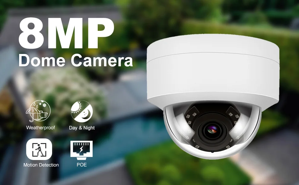 Hikvision совместимая 4K 8MP купольная наружная камера безопасности POE H.265 Встроенный слот для sd-карты CCTV ip-камера ONVIF IR 30 м