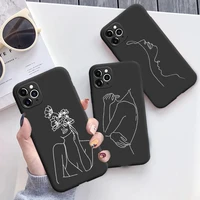abstract couple line drawing girl silicone phone case for iphone 11 12 13 pro xr xs max 7 8 plus se2020 luxury black matte shell