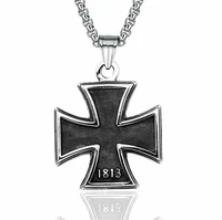 mens stainless steel 1813 1949 ww2 german iron cross pendant necklace