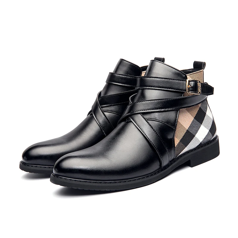 

2021 Spring Casual Boots Men Black Gray Cowboy Boots Mens Brand Designer Buckle Strap Boots for Men Rubber Walking Shoes Mens