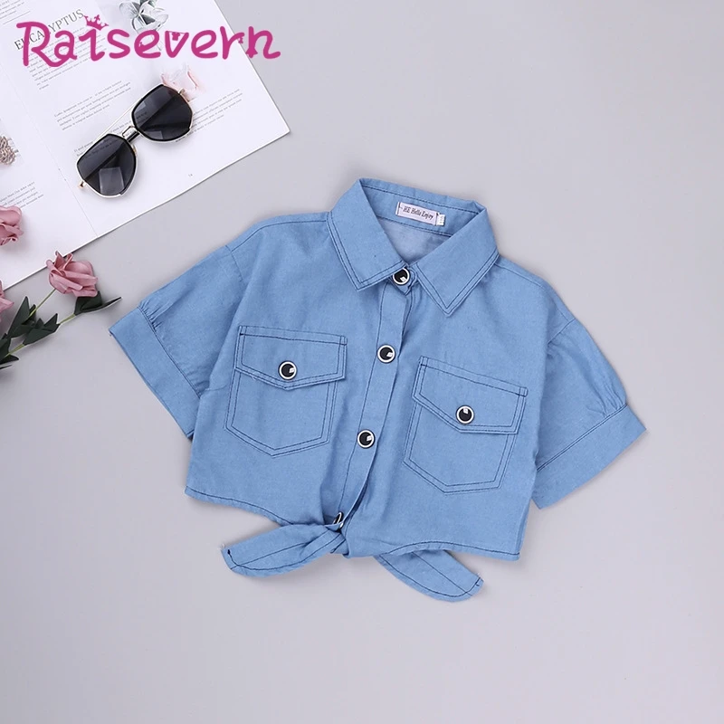 RAISEVERN/платье для девочек костюмы джинсовая куртка с короткими рукавами платье на