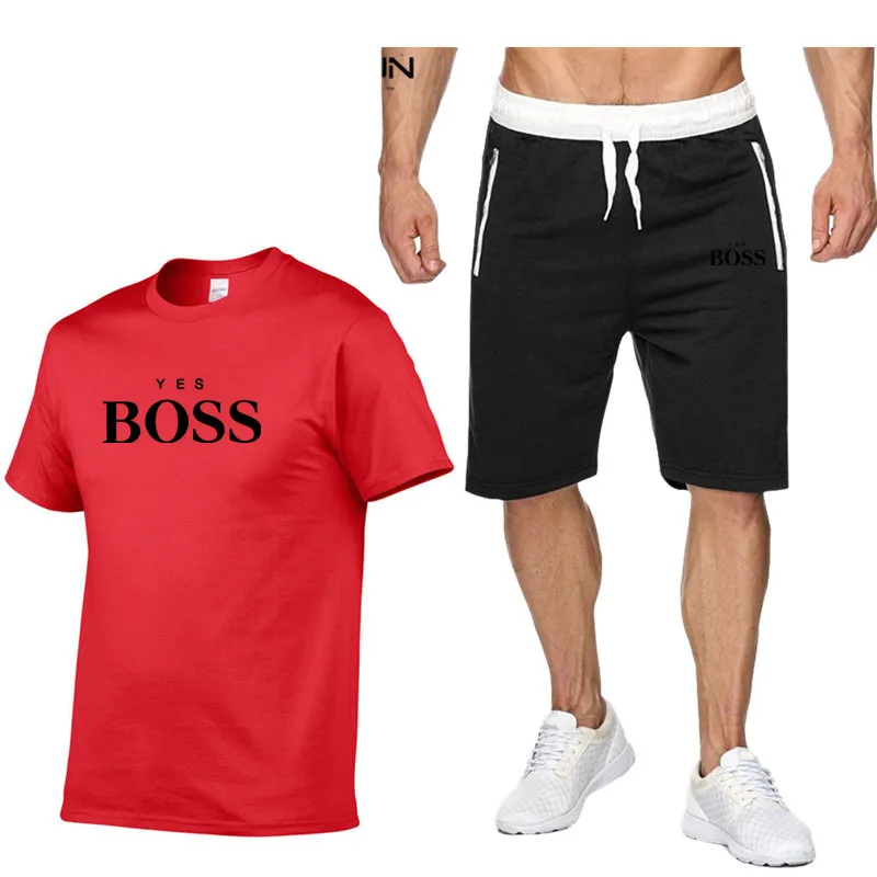 

2021 popular new letter printed pure cotton men's T-shirt + Sports Shorts Set high quality pure cotton T-shirt sports running