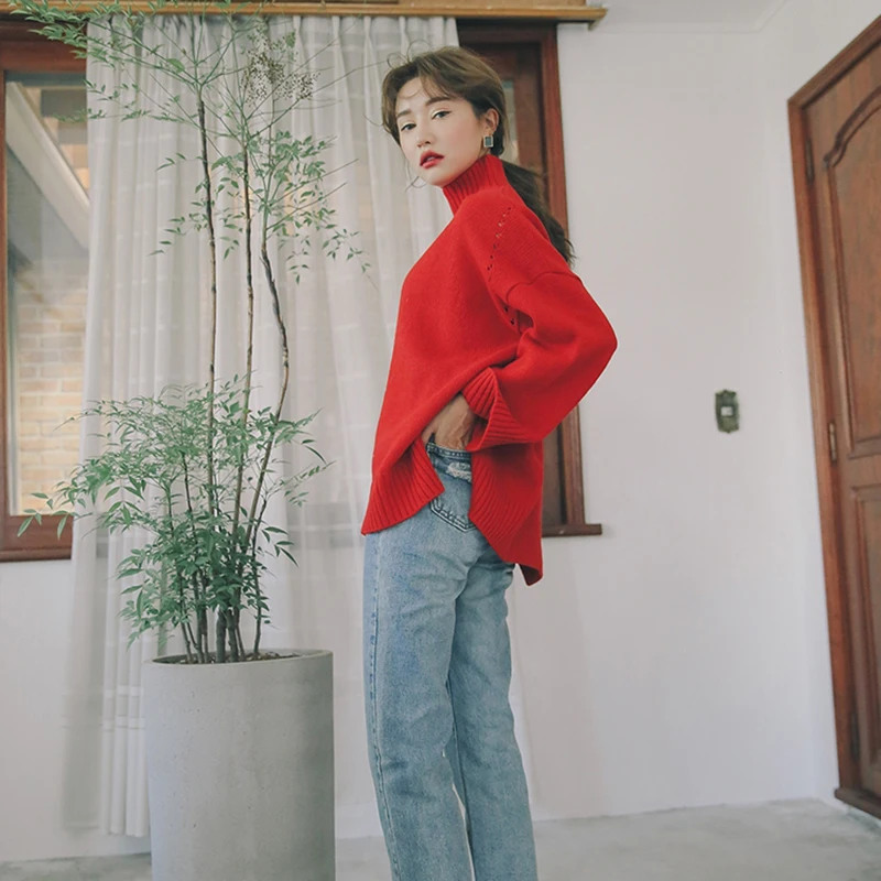 Осенне-зимний пуловер с высоким воротником свободные свитера оверсайз для
