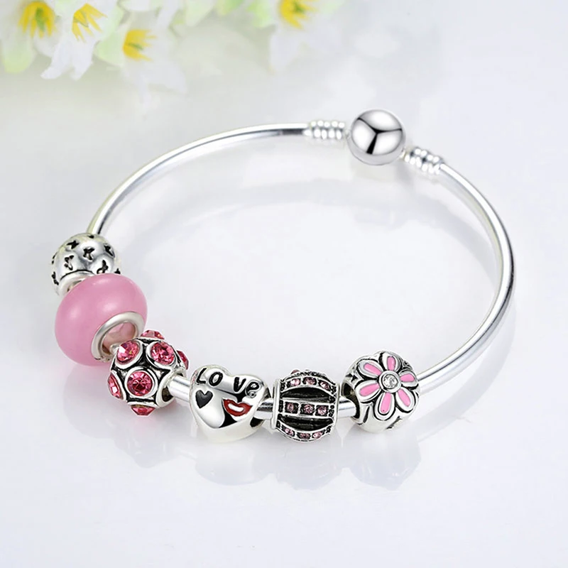 Jingzeyi Прямая поставка Розовые Прекрасные Подвески бусины шармы браслеты для