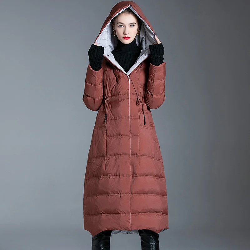 

2021 Winter new arrival women's fashion waist closing 90% white duck down jacket hooded women's down coat hooded winter 21C02
