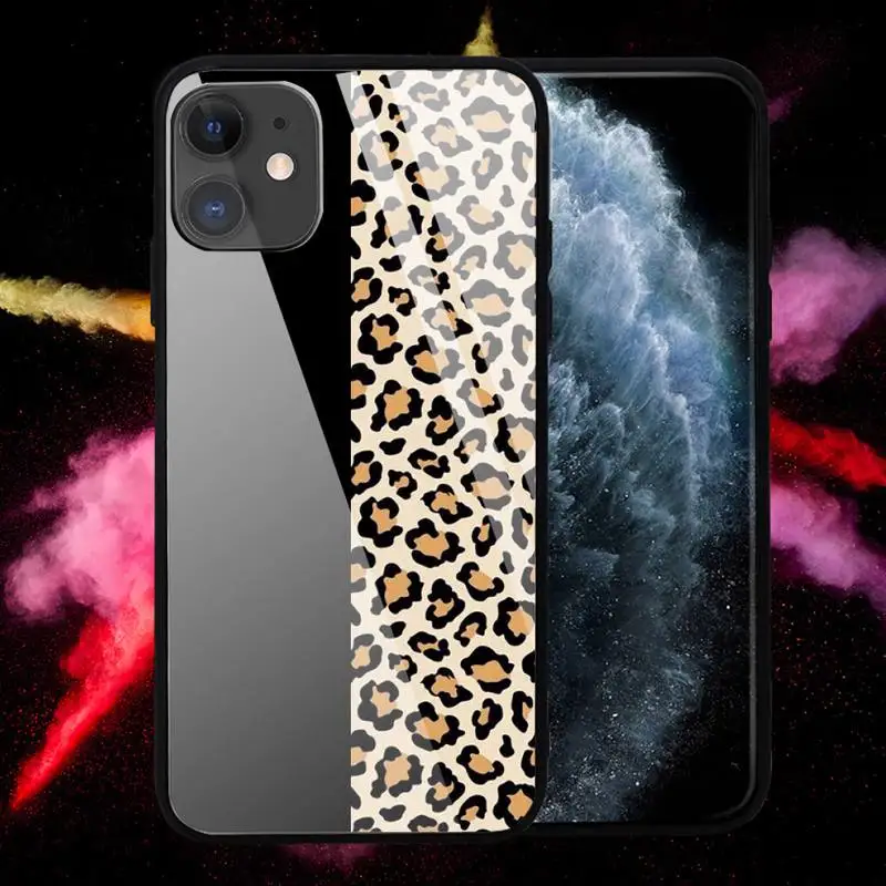 

luxury Leopard Print Pattern fashion Phone Case Tempered glass For iphone 6 6S 7 8 plus X XS XR 11 12 mini PRO MAX