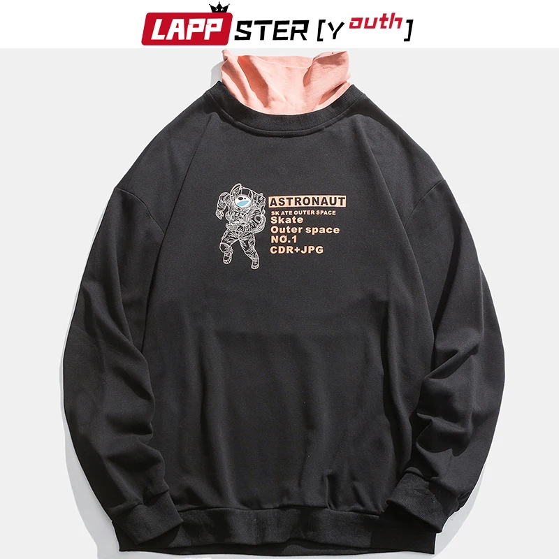 

LAPPSTER-Youth Fake Two Pieces Half Turtleneck Hoodies 2023 Pullovers Colorfull Cotton Sweatshirt Harajuku Streetwear Clothing