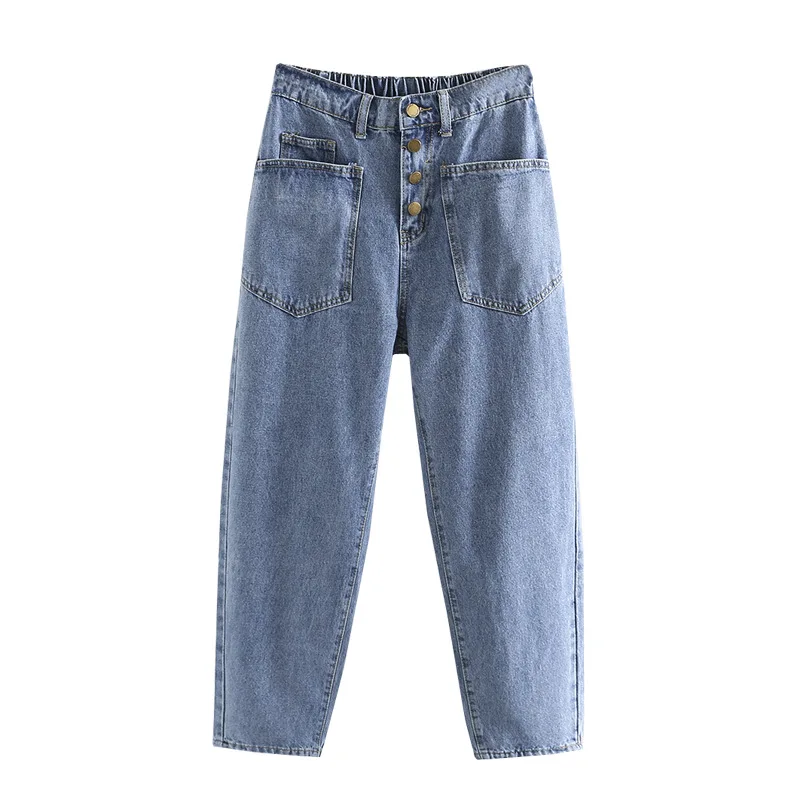 

Women's Clothing Jeans Plus Size 2021 Autumn New Show Thin High Waist Big Pocket Denim Harem Pants C1-9819