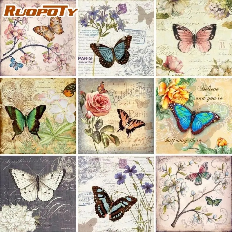 

RUOPOTY Oil Painting By Numbers Kits Butterfly Animals Paint By Numbers On Canvas Frameless 60x75cm DIY Home Decor