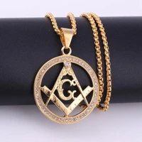 new trendy ag masonic round pendant necklace mens necklace bohemian crystal inlaid metal pendant accessories party jewelry