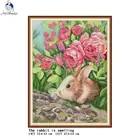 Набор для вышивки крестиком с изображением кролика и цветов животных 14ct 11ct Набор для вышивания ткани DIY Рукоделие украшение для дома живопись