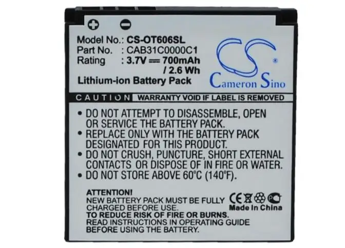 Кэмерон китайско 700 мА/ч Батарея для ALCATEL Работает с любым оператором OT 606 Sparq 606A 606C