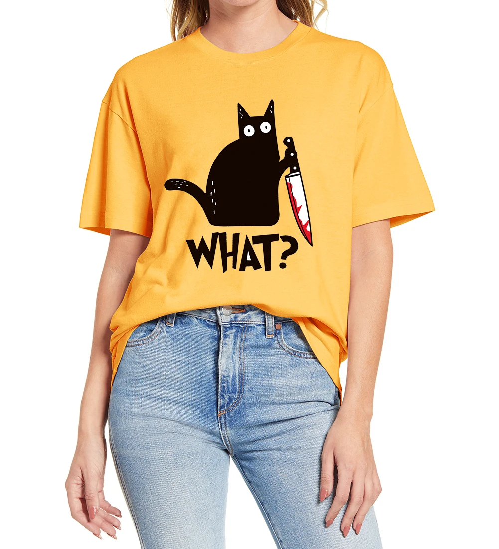Unisex Men's Cat T Shirt Murderous Cat with Knife Funny Halloween Gift 100% Cotton Novelty Tee for Women image 5