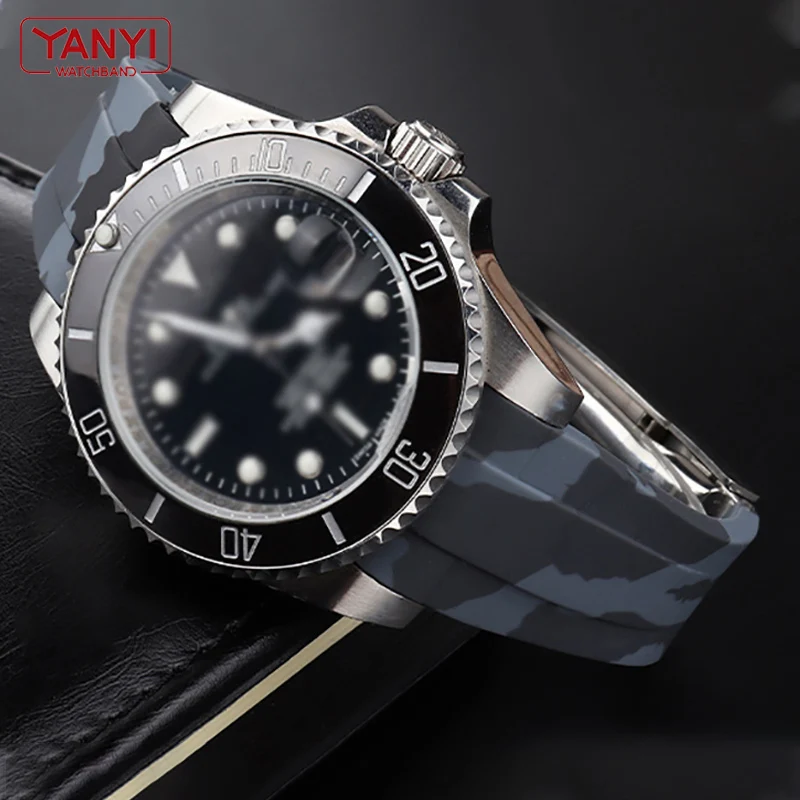 Silicone Rubber watch band 20mm Watchband for ro-lex Diving waterproof bracelet camouflage color wholesale wristband strap