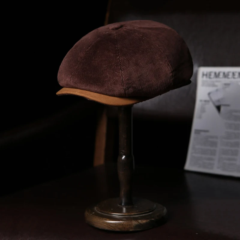 

Retro Pure Sheepskin Patchwork Men Corduroy Newsboy Hat Woman Flat Cap British Painters Hat Octagonal Cap Gatsby Hat BLM395