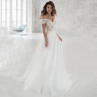 off the shoulder sweetheart appliqued lace tulle a line boho 2021 spring 2020 fall wedding dress bridal gown vestido de novia