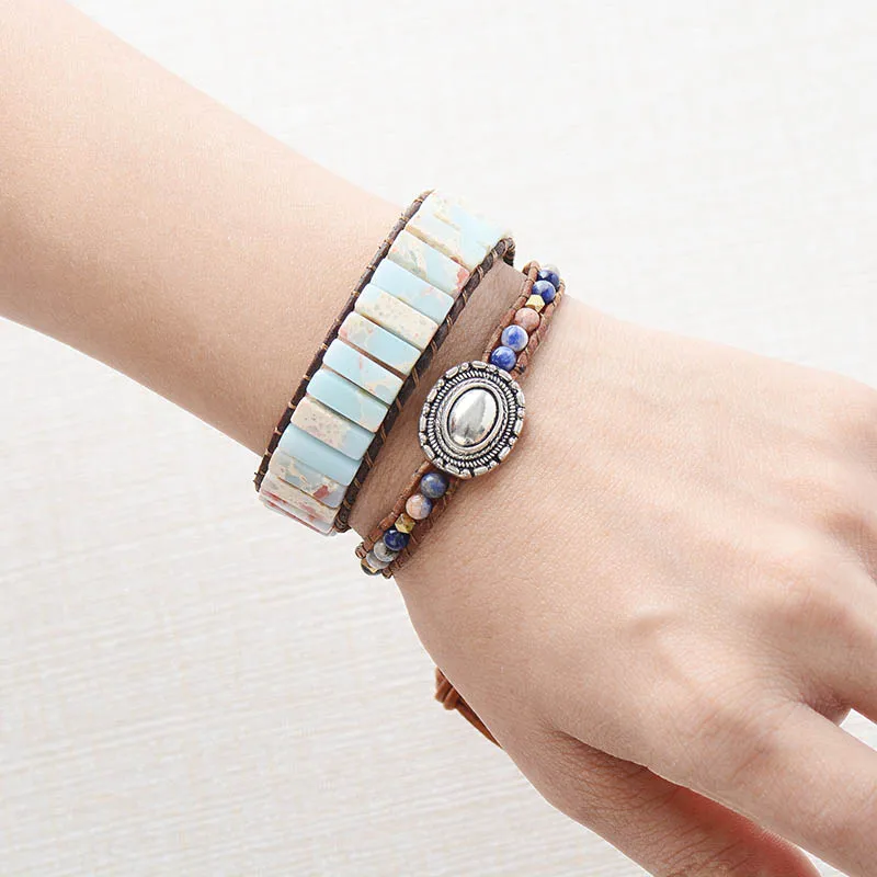 Adjustable Bohemia Ethnic Bracelet For Women Natural Stone Leather Wrap Beads Men Jewelry Dropshipping | Украшения и аксессуары