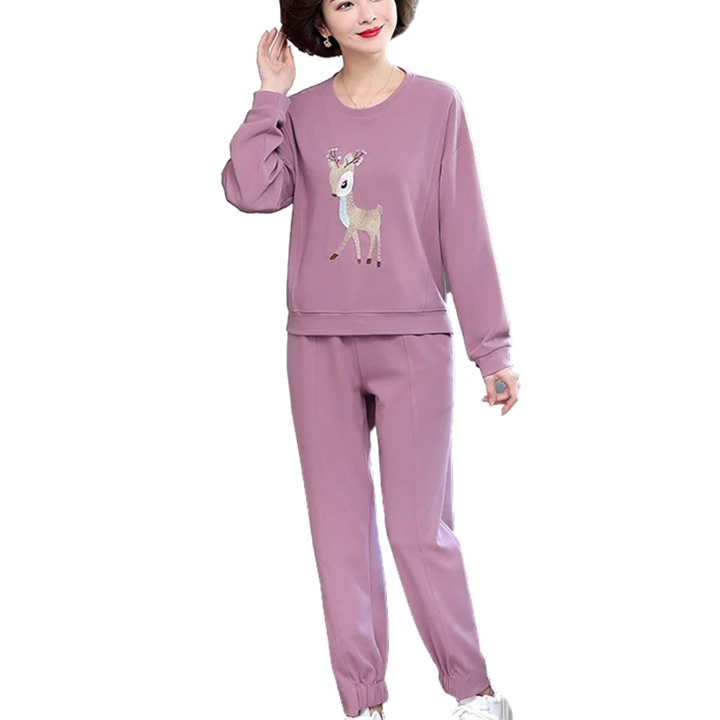 

Plus size 4XL mother wear 2022 spring autumn middle-aged suit female casual loose o-neck long sleeve tops two-piece tracksuit
