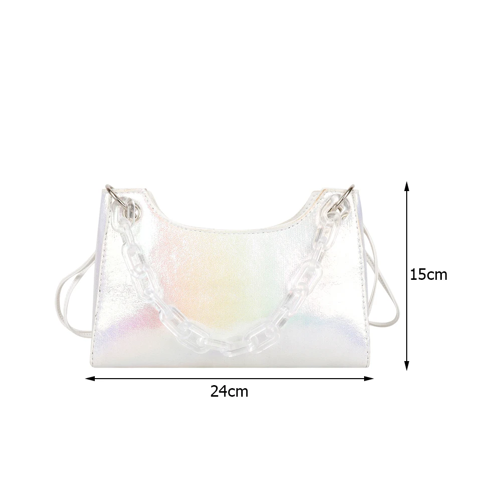 

Fashion Women Acrylic Chain Shoulder Crossbody Bags Pure Color PU Leather Messenger Hobos Bag Vintage Ladies Zipper Small Purse
