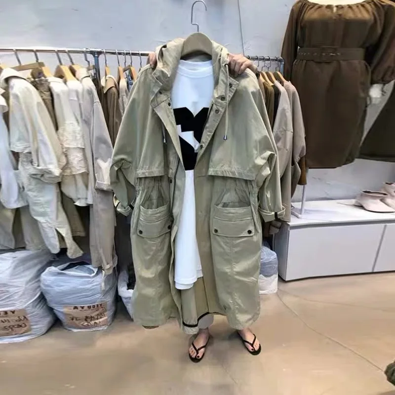 

South Korea Dongdaemun 2021 season new leisure long cargo coat, cap and waist loose windbreaker female trend