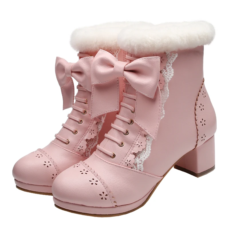 Красивые женские ботильоны в японском стиле новые зимние ботинки с кружевным