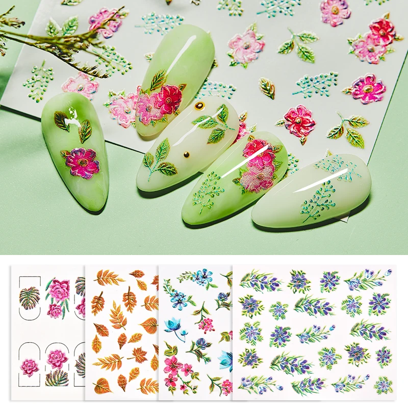 Рельефная наклейка для ногтей RBAN NAIL 5D Цветущий цветок слайдер украшения