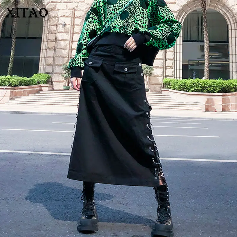 Женская плиссированная юбка с блестками XITAO черная элегантная Свободная высокой