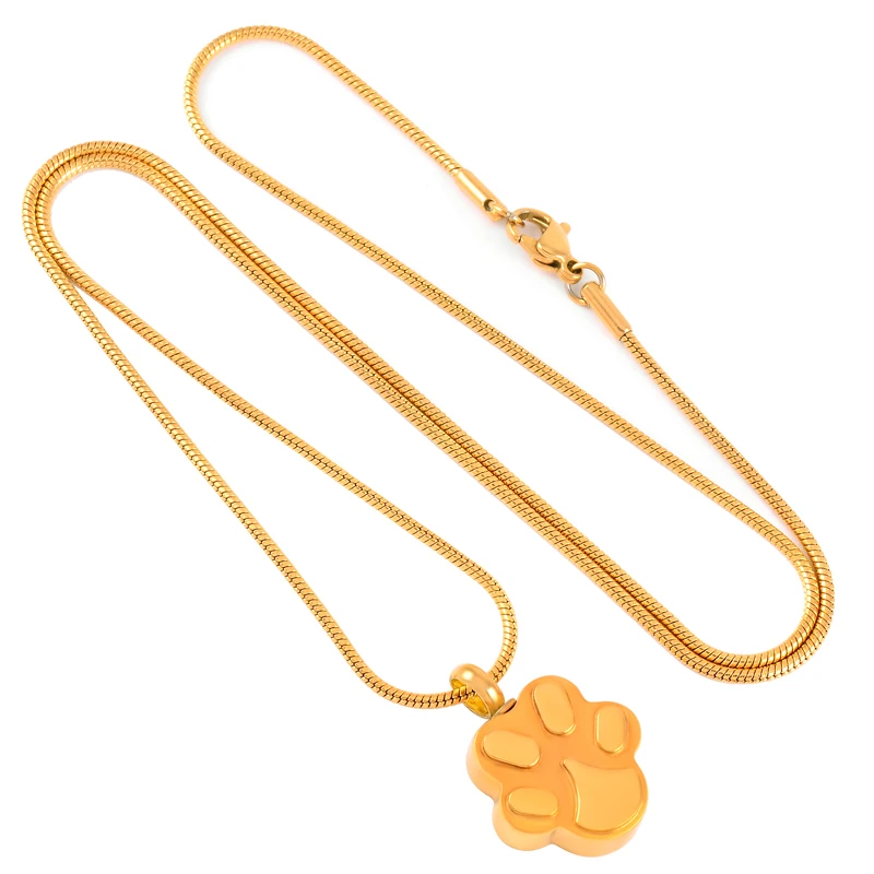 

IJD9292 Pet Cat Dog Gold Paw Print Cremation Memorial Pendant for Ash Urn Wearable Keepsake Necklace for Women Men Jewelry