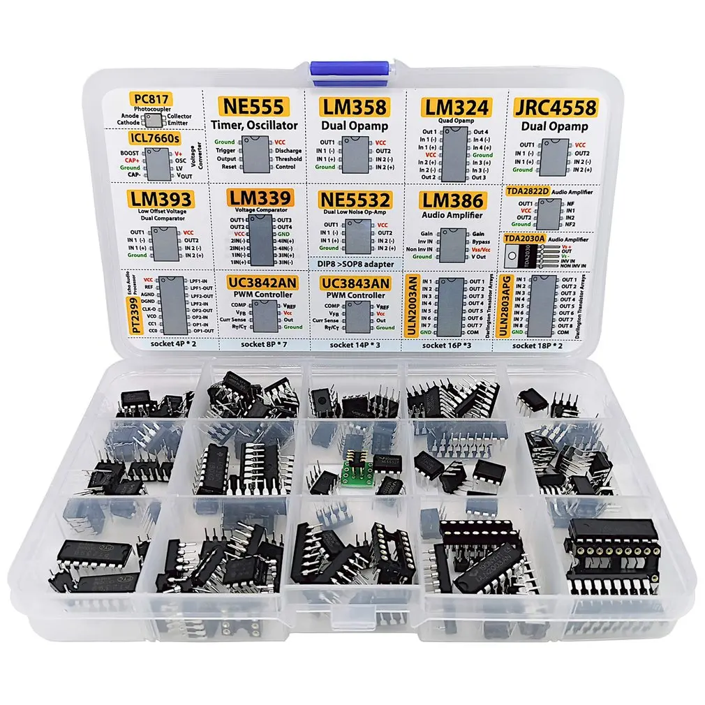 

150 шт. осциллятор Opamp, таймер, оптрон IC Pwm IC чип, ассортимент, рабочий усилитель PC817 NE555 LM358 LM324 JRC4558