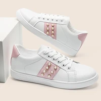 outdoor women pearl decoration casual sneakers little white shoes breathable flat best selling woman shoes