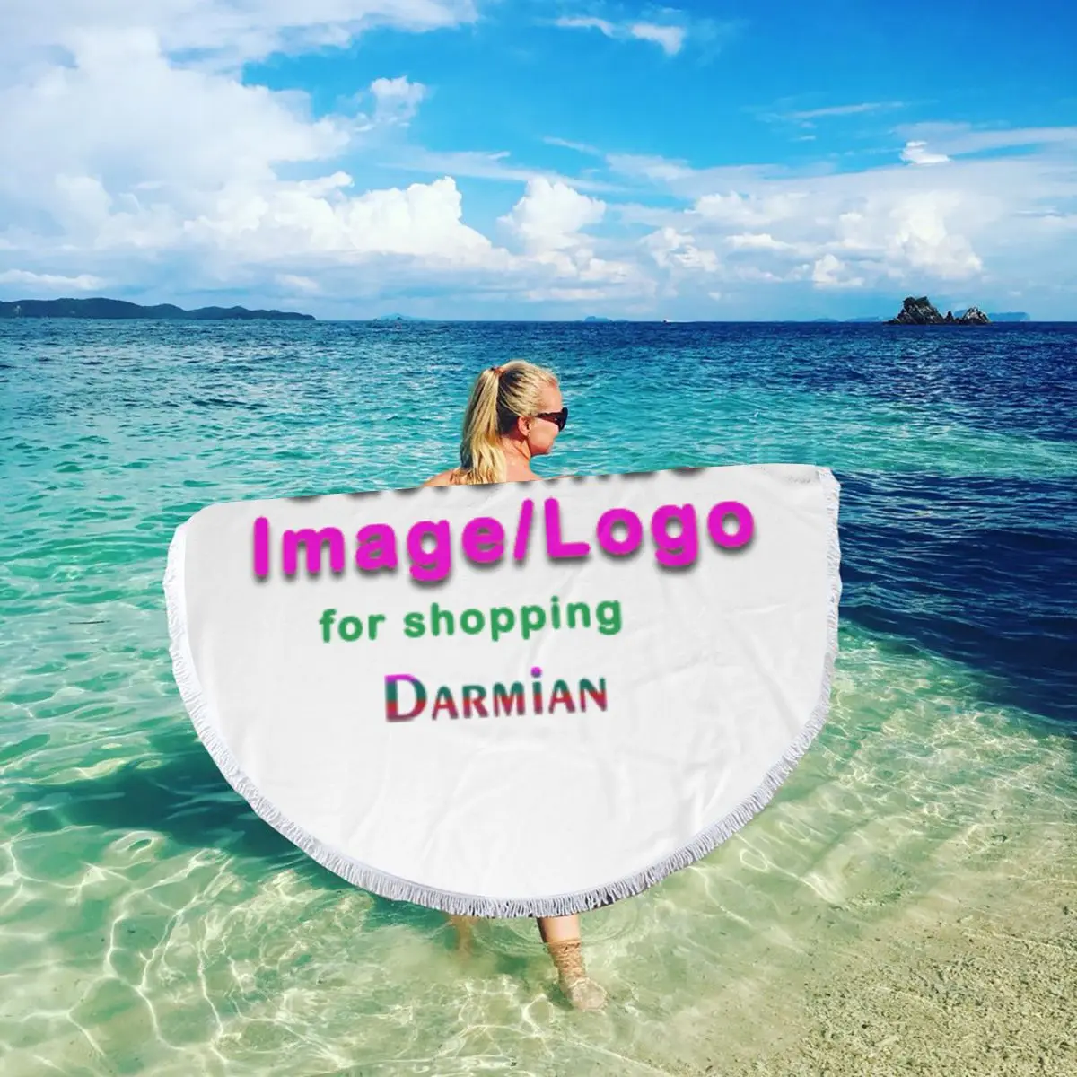 Летнее женское круглое пляжное банное полотенце быстросохнущее из микрофибры с