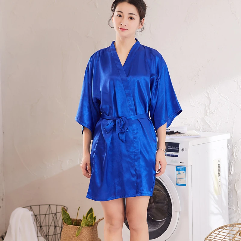 Шелковый Атласный Свадебный халат для невесты подружки Короткое Кимоно с