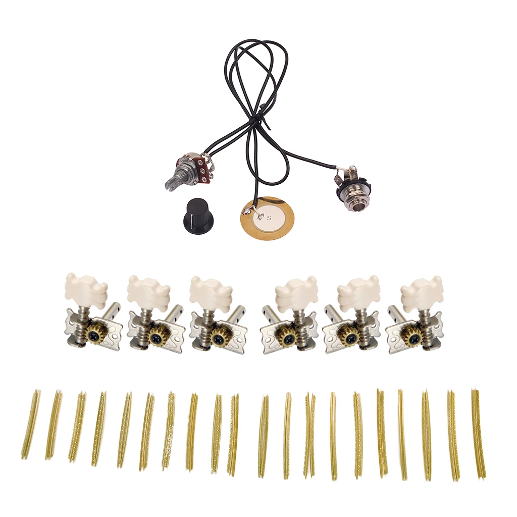 

Guitar Prewired Piezo Pickup with Volume Control Knob&Tuning Pegs&Fret Wrie Set for Acoustic Cigar Box Guitar