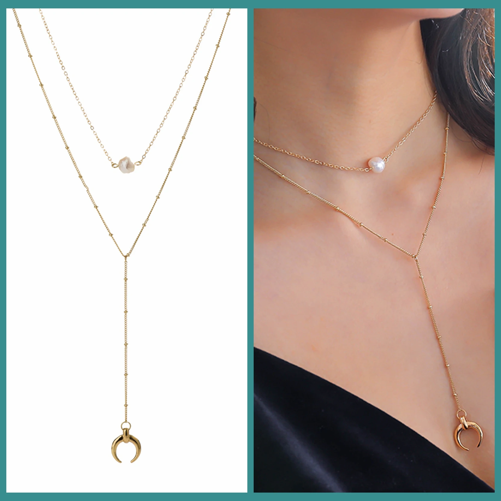 Женское многослойное ожерелье KCALOE с Луной и звездой в стиле ретро из золотистого