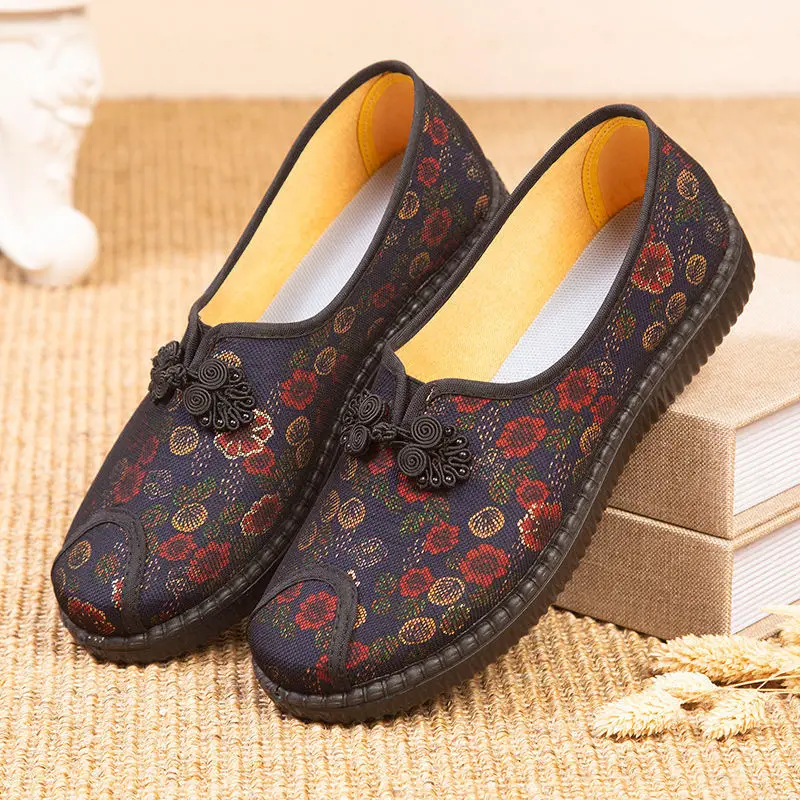 

Lady Fashion Light Weight Comfort Spring Slip on Retro Embroidery Flat Shoes Women Cool Black Flats Sapatos Femininas F5807b