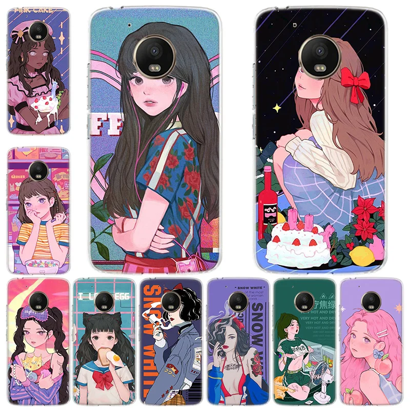 

INS Kawaii Japanese Anime illustration Girl Phone Case For Motorola Moto One Fusion Plus Vision G9 Power G8 G7 Play G6 G5 G5S E6