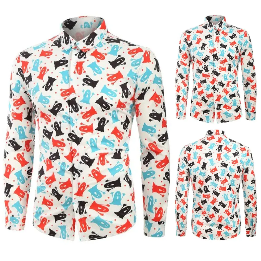 

Vogue Men's Halloween Print Long Sleeve Shirt Casual Men's Shirt Printed Sleeve Shirt Autumn Buttons Male Blouse Tops
