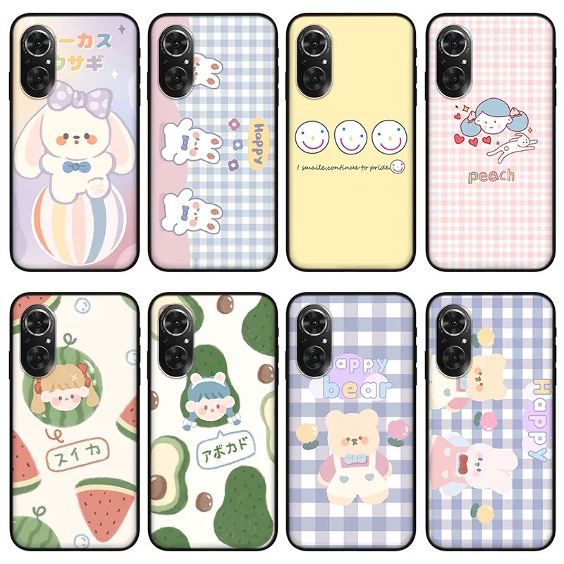 

Plaid cartoon phone case For huawei p50 nova 7 8 pro honor 50 30 pro 50se play 4 5 luxury Black silicone case