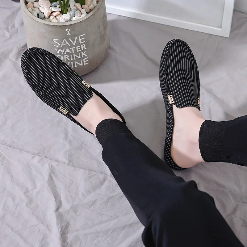 

HKNS 2021 Summer Pedal Lazy Beanie Shoes Casual Canvas Fashion Shoes British Personality All-match Non-heeled Men's Semi-drag