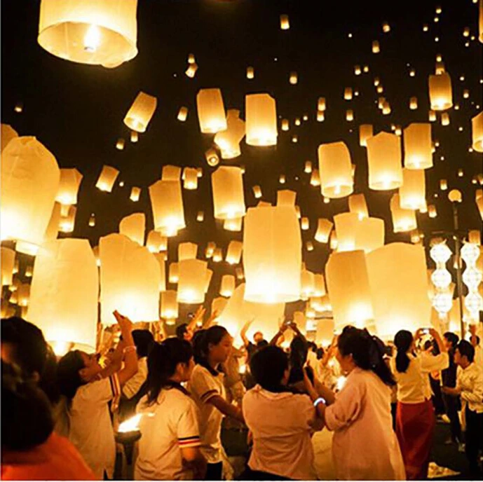 

10pcs Chinese White Paper Wishing Lanterns Fly Candle Lamps Christmas Party Wedding Decoration