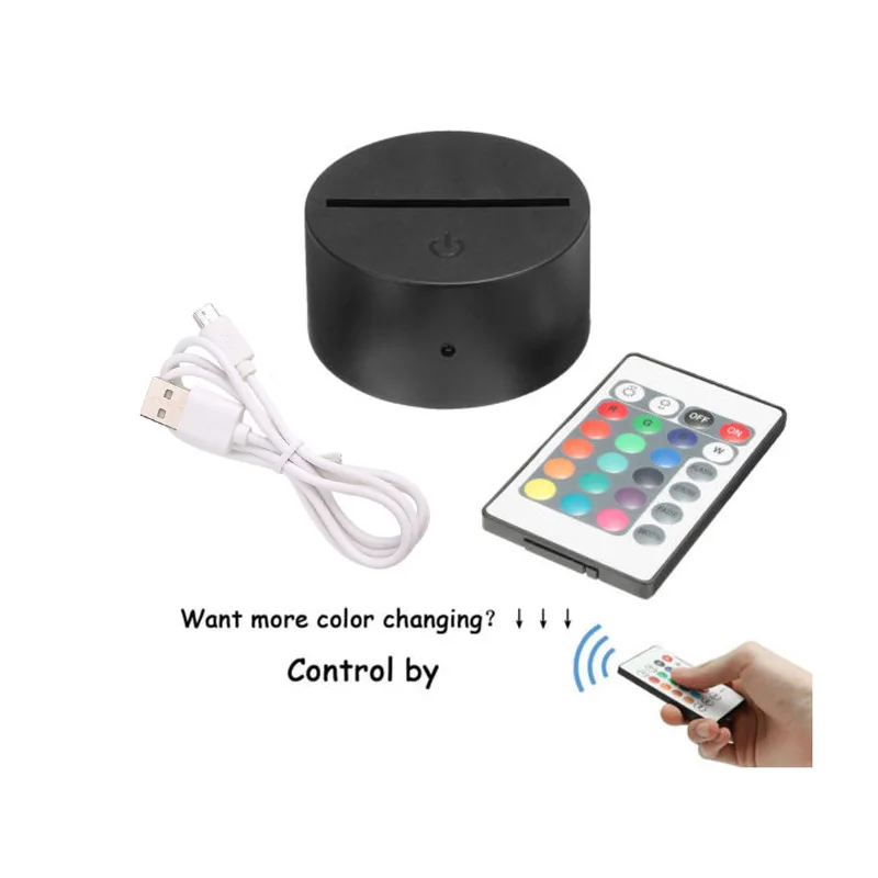 

Led lamp base USB Cable Touch switch Modern Black USB Cable Remote Control Night Light Acrylic 3D Led night lamp Assembled Base