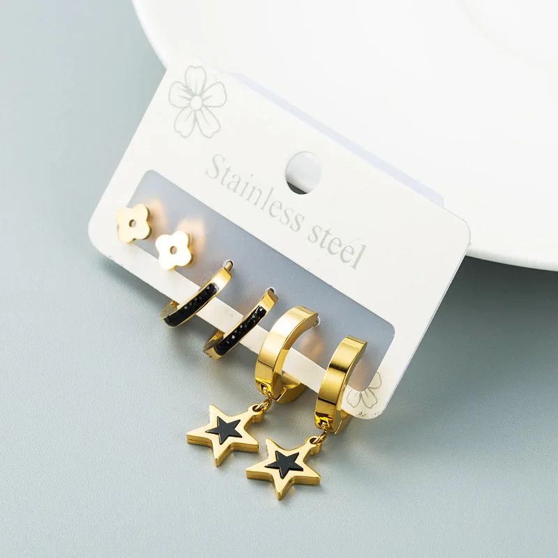 

New Styles Stainless Steel Evil Eye Pearls Star Moon Piercing Cartilage Earrings for Women Man Earrings Sets Stainless Steel
