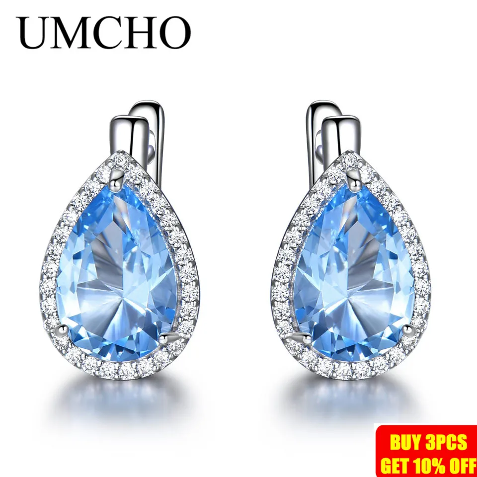 UMCHO Nano, небесно-голубые серьги-клипсы с драгоценными камнями, 925 пробы, серебряные серьги для женщин, модное ювелирное изделие, подарок на год, фестиваль