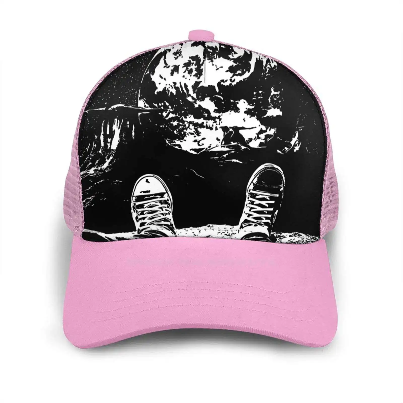 

On Moon Men Women Baseball Cap Hat Moon Black White