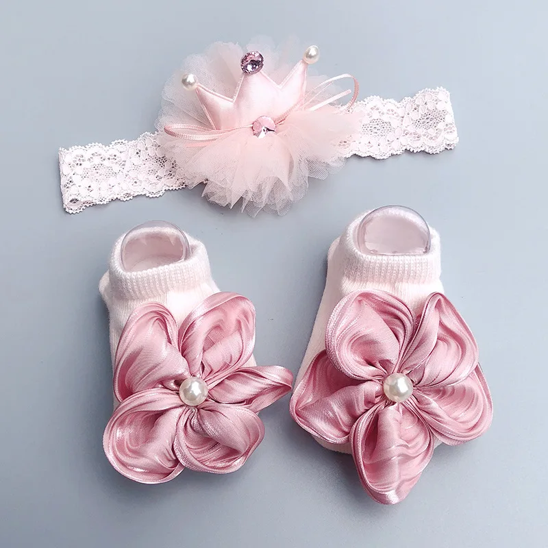 Носки и повязка на голову для новорожденных девочек 0-12 месяцев 2 шт.